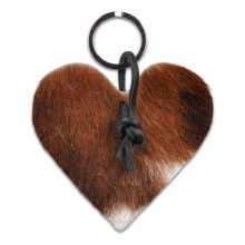Cognac cowhide heart shaped keychain