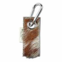 Cognac & white spotted cowhide keychain